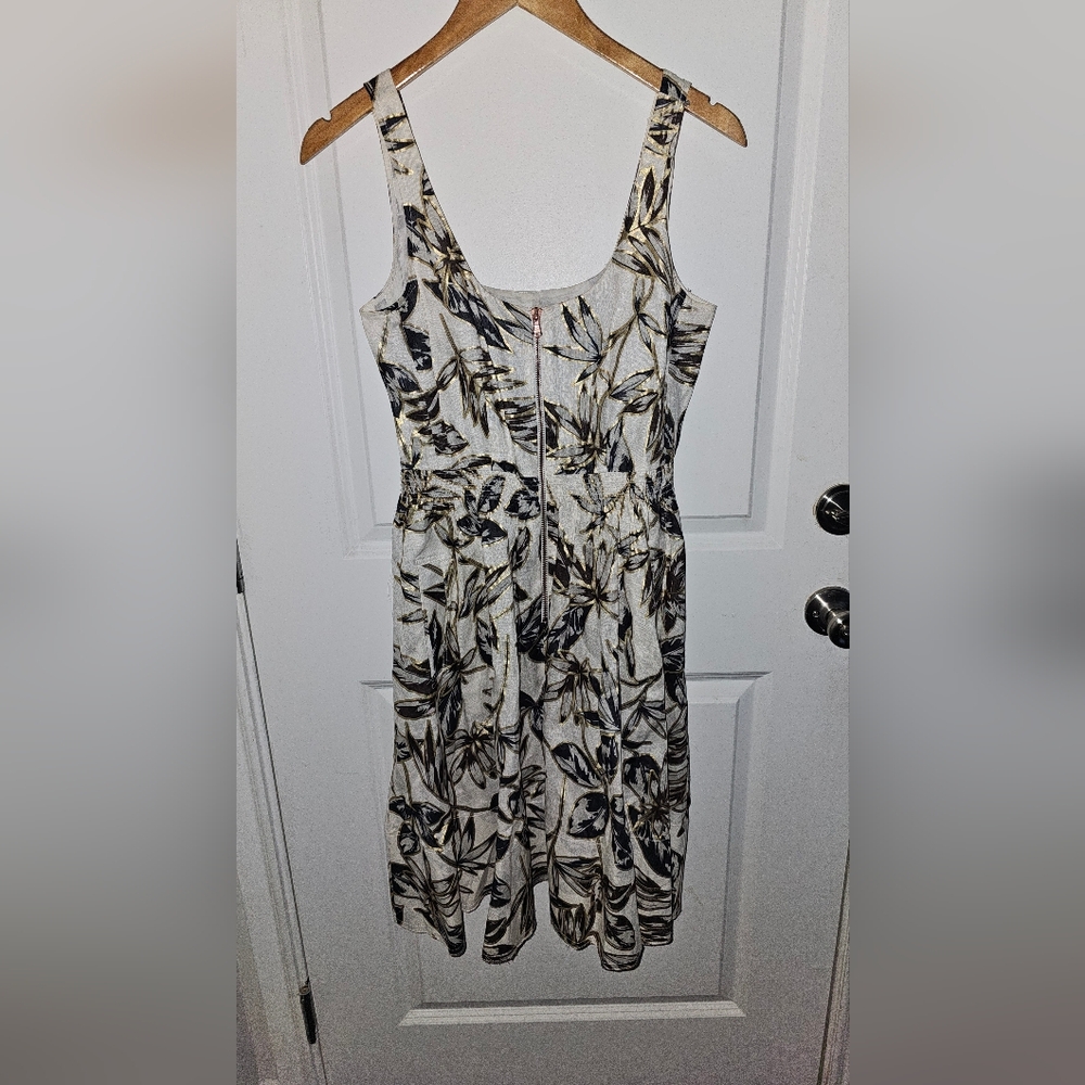 J. Crew sz 4 cream black gold floral dress with pockets a-line